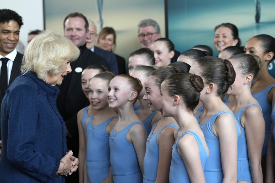 The Queen Consort meets students, during a visit to the Elmhurst Ballet School