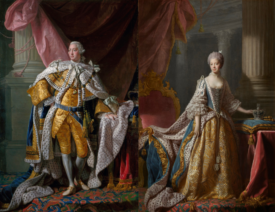 Formal portraits of King George III and Queen Charlotte