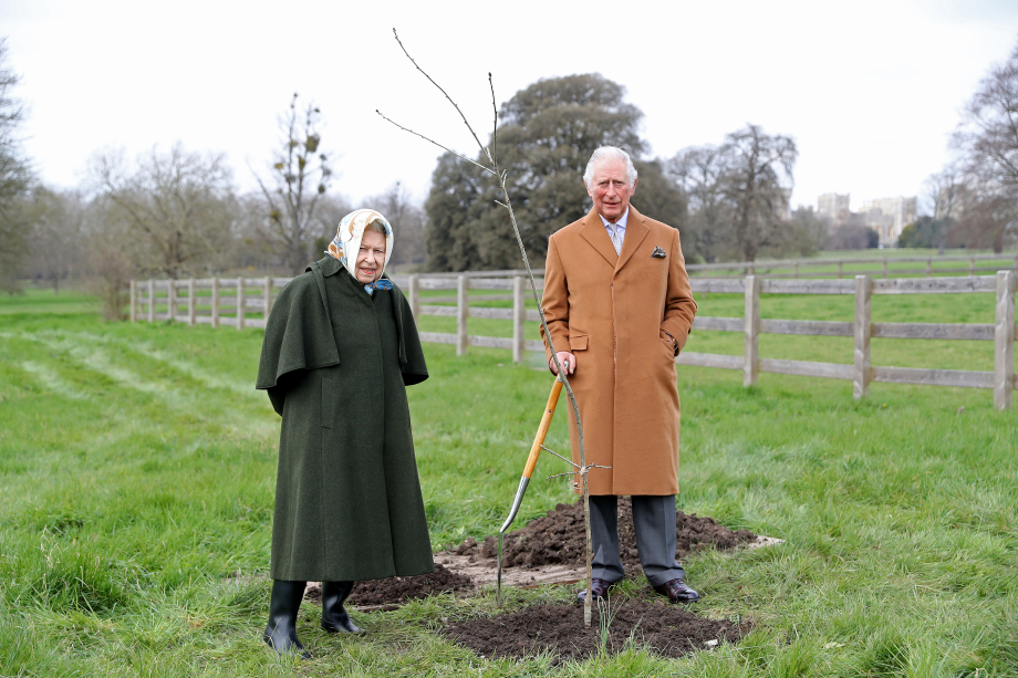 Queen Elizabeth and the then Prince of Wales plant a tree in the grounds of Windsor Castle to launch The Queen’s Green Canopy
