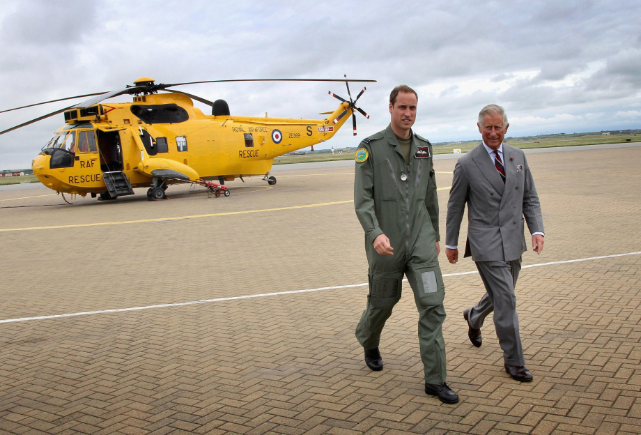 The Prince of Wales with his father The King at RAF Valley on Anglesey,