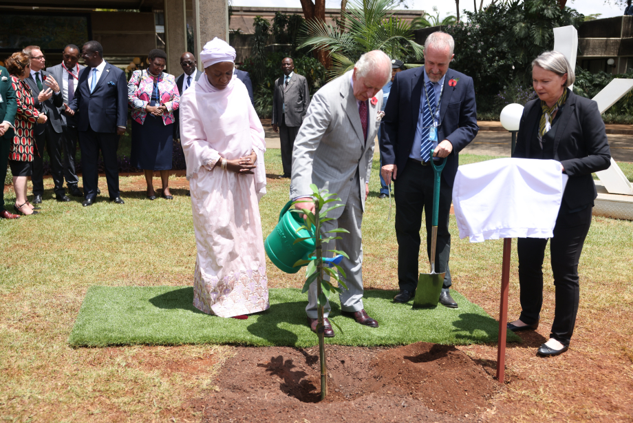 The King plants a tree at the United Nations Nairobi