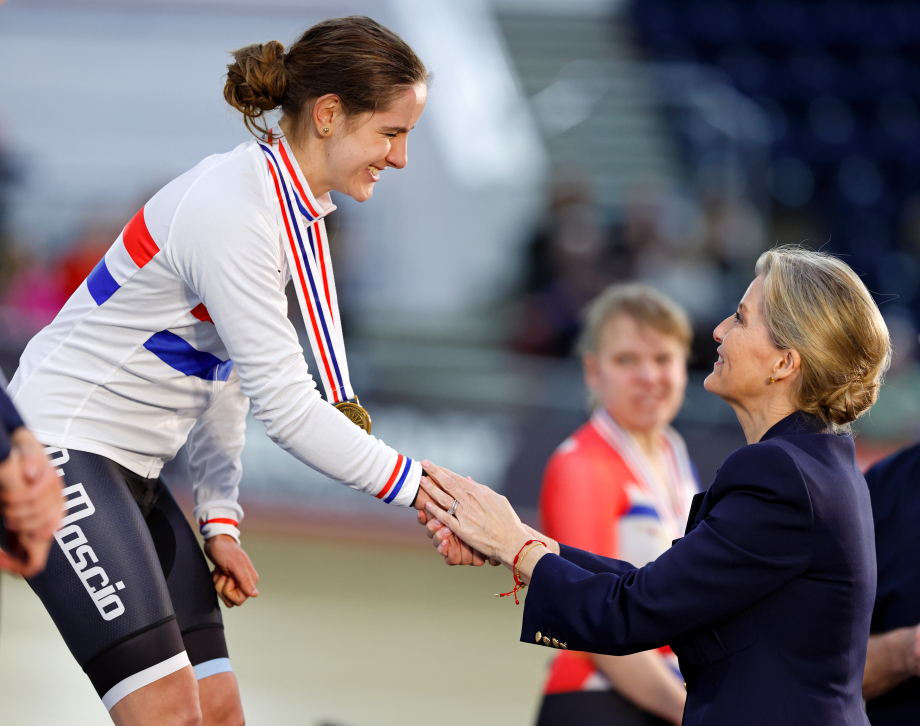 The Duchess of Edinburgh presents medals at the National Cycling Centre