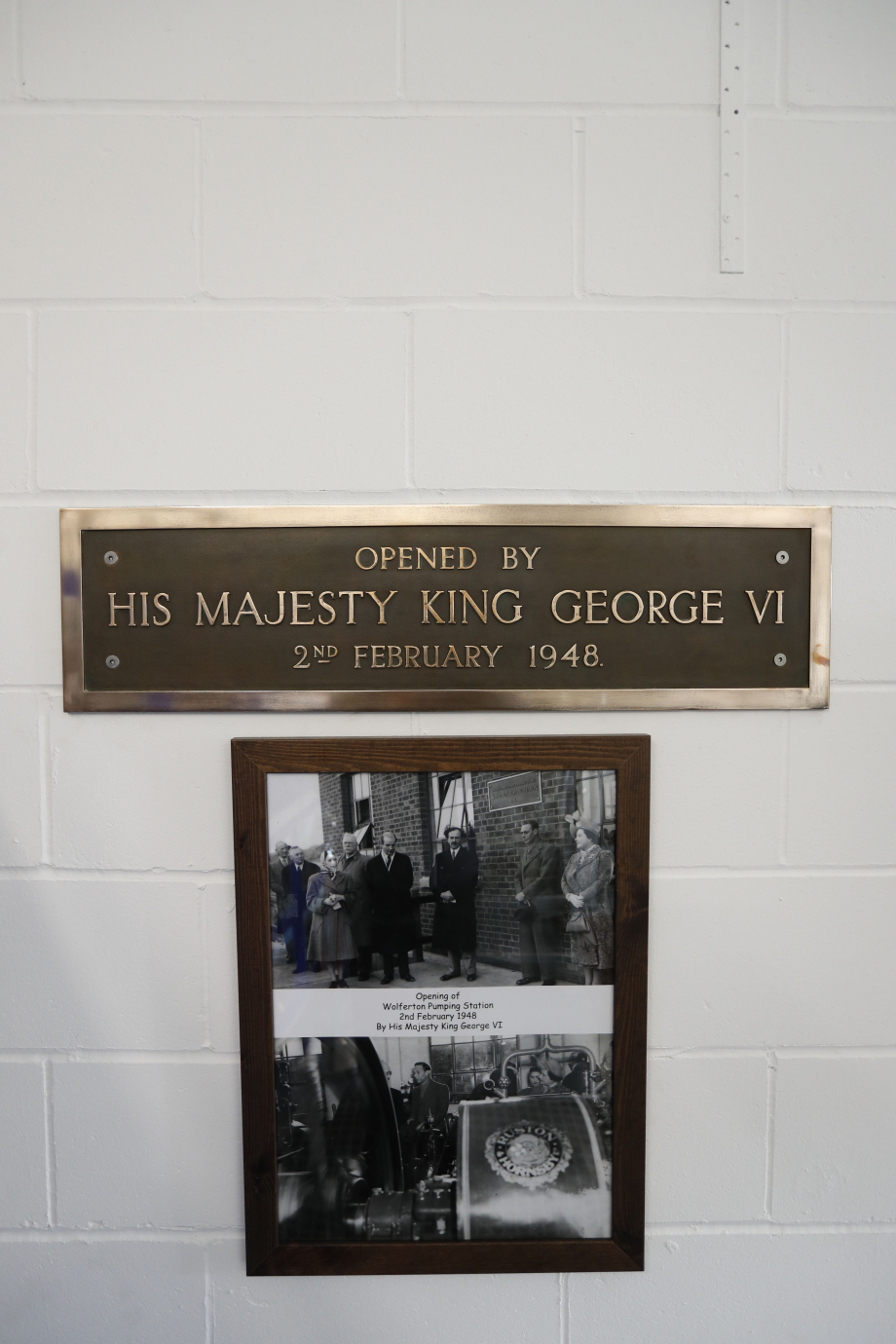A plaque to commemorate King George VI opening Wolferton Pumping Station in 1948