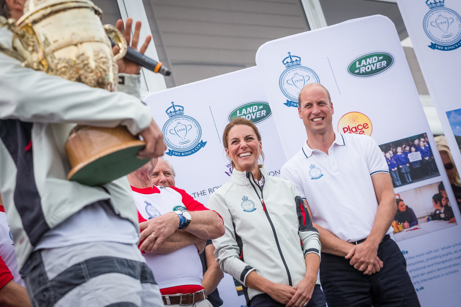 The Duke and Duchess of Cambridge watch as Bear Grylls and Tusk are awarded The King's Cup trophy.