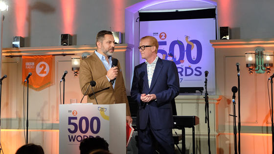 Chris Evans introduces David Walliams to the stage to read a Gold winner's story