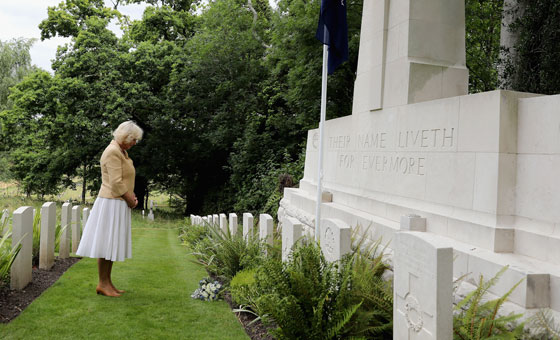 The Duchess of Cornwall views Commonwealth War Graves during a visit to St Nicholas' Church in Brockenhurst