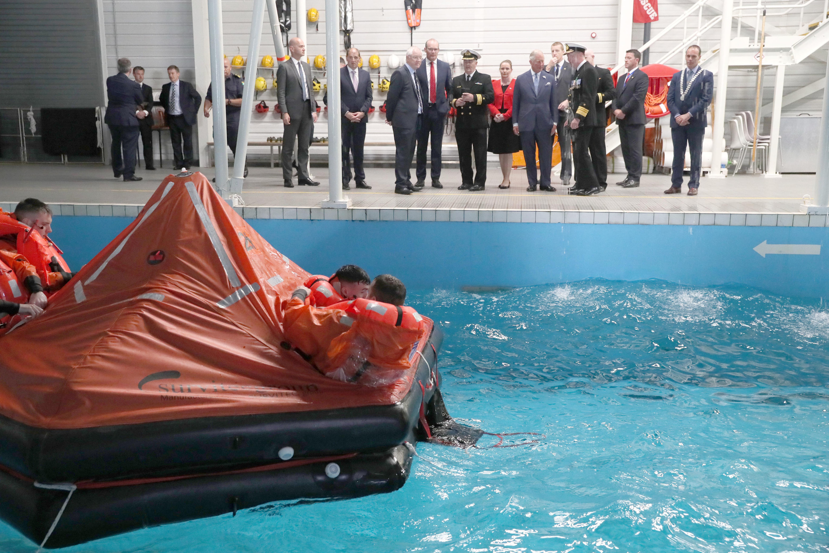 The Prince of Wales watches a display during a visit to the National Maritime College of Ireland