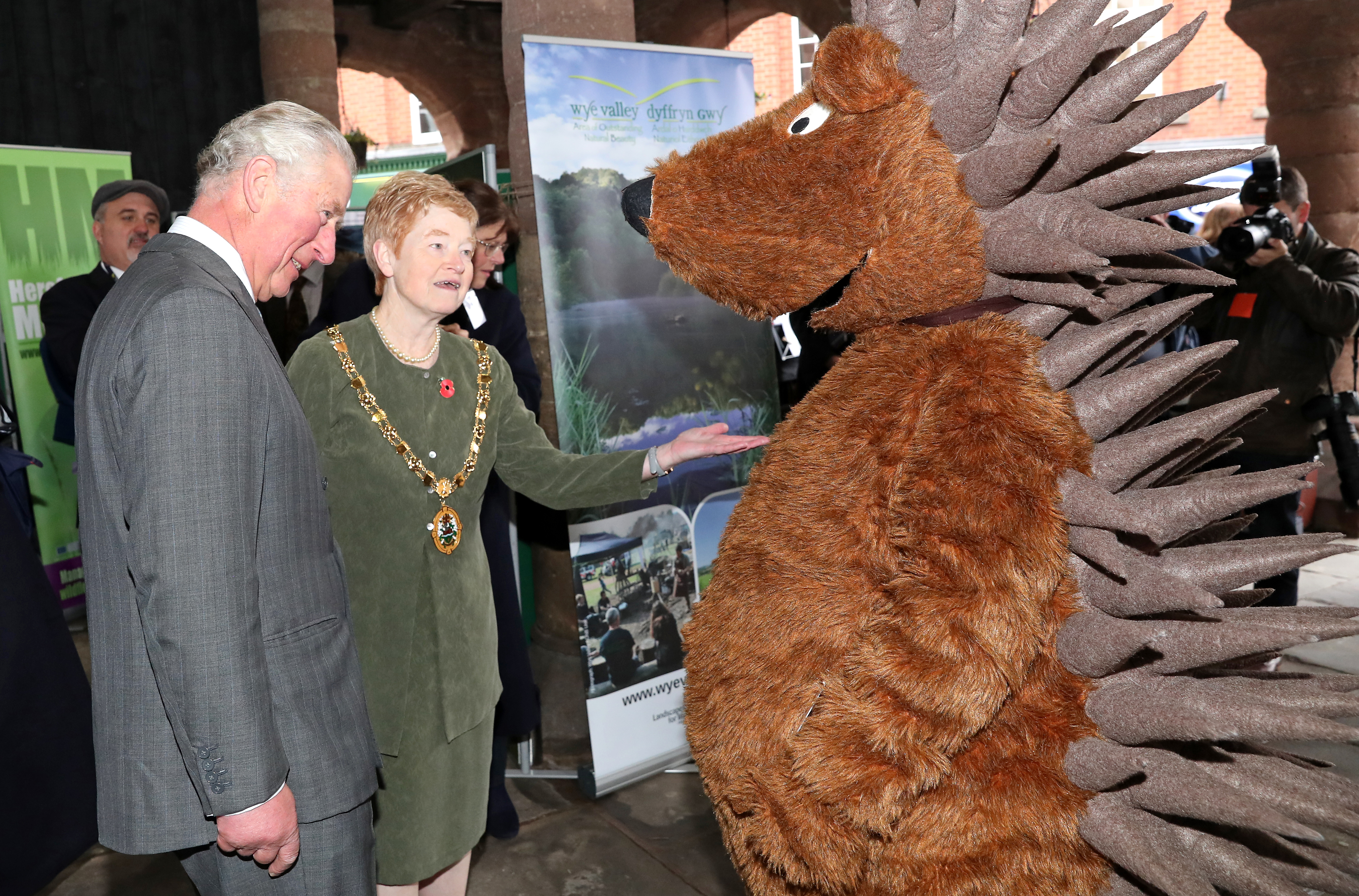 The Prince meeting a Ross-on-Wye hedgehog