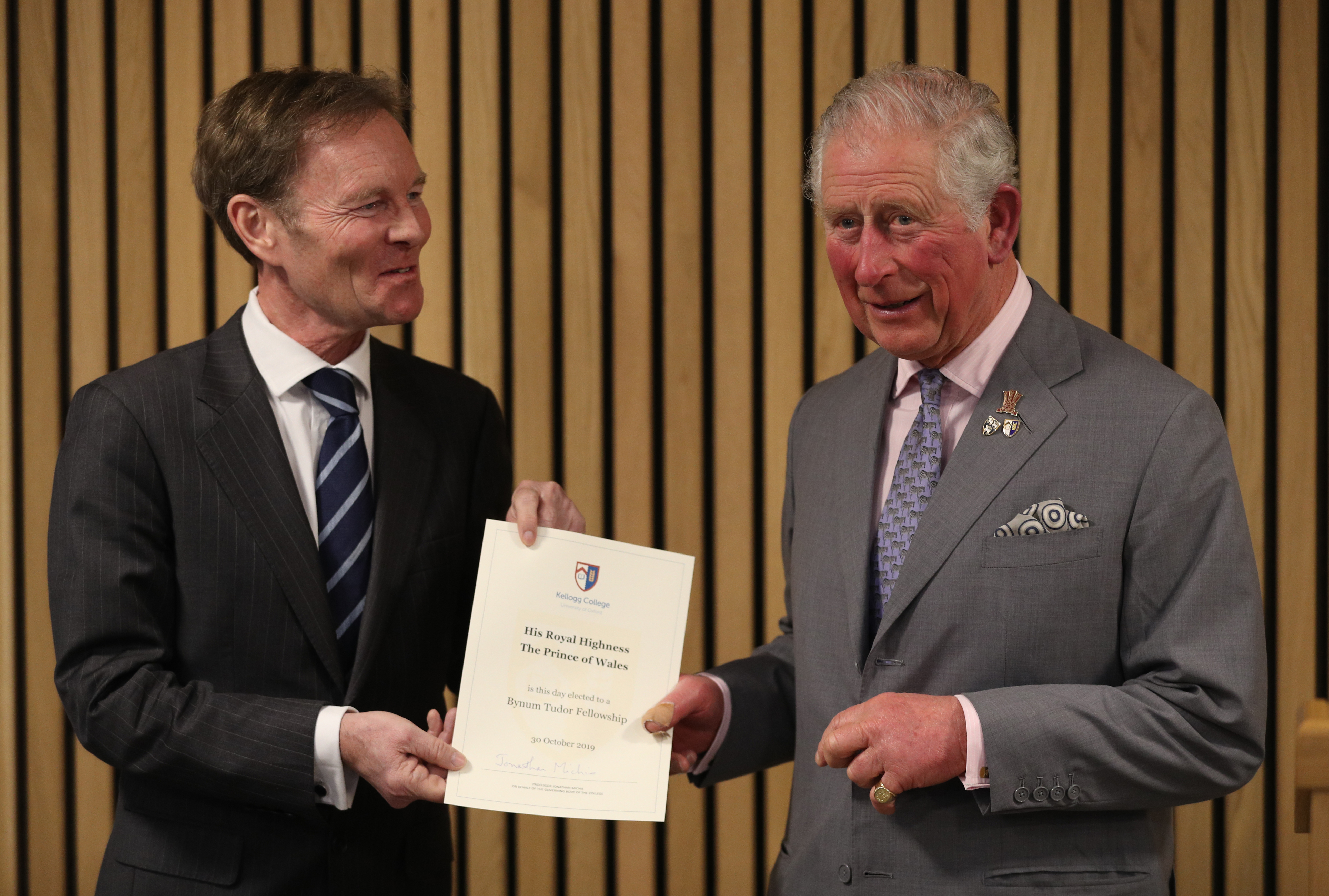 HRH receiving the Bynum Tudor Fellowship