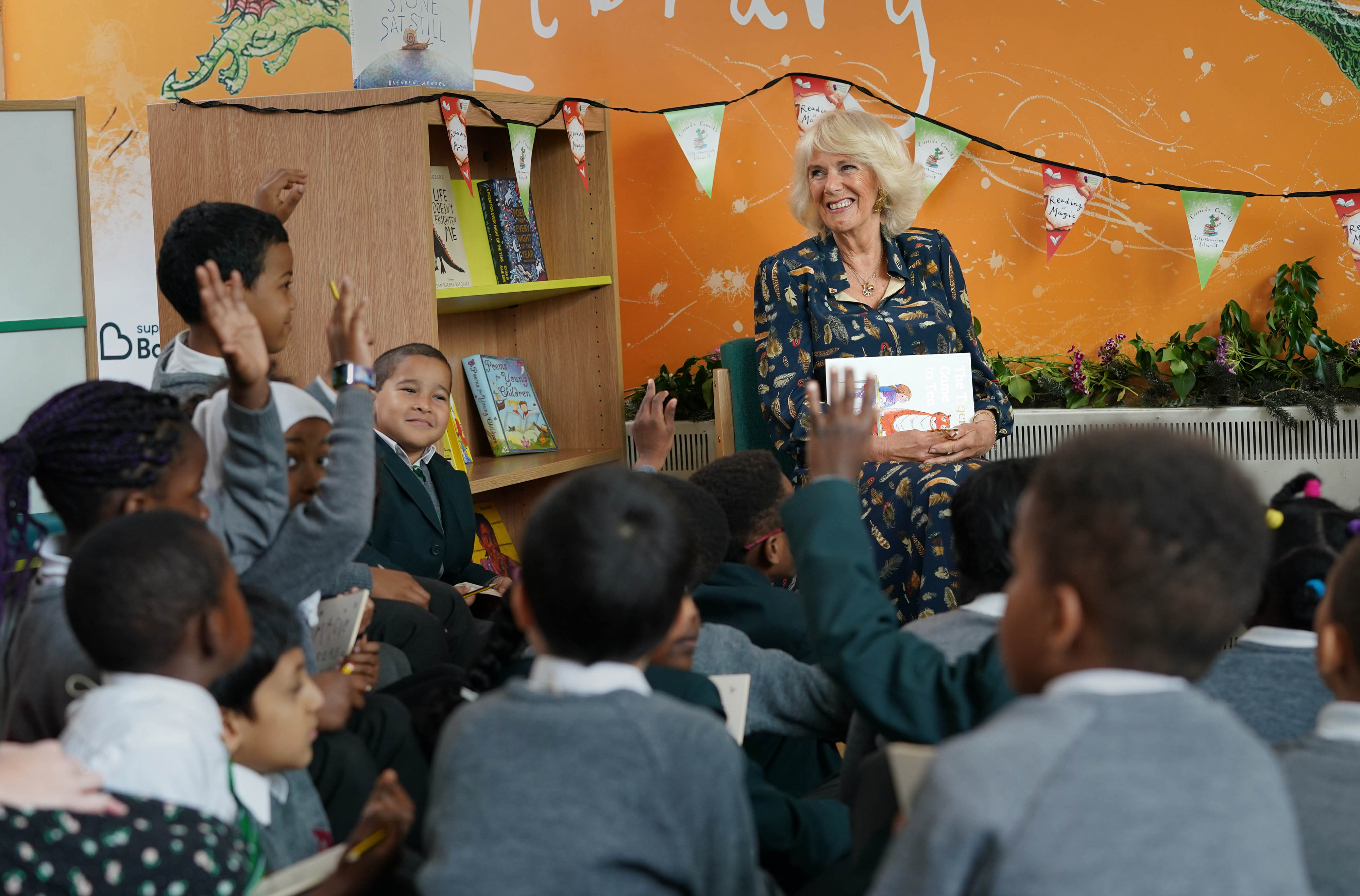 the Duchess of Cornwall, Patron of BookTrust, during her visit to Griffin Primary School