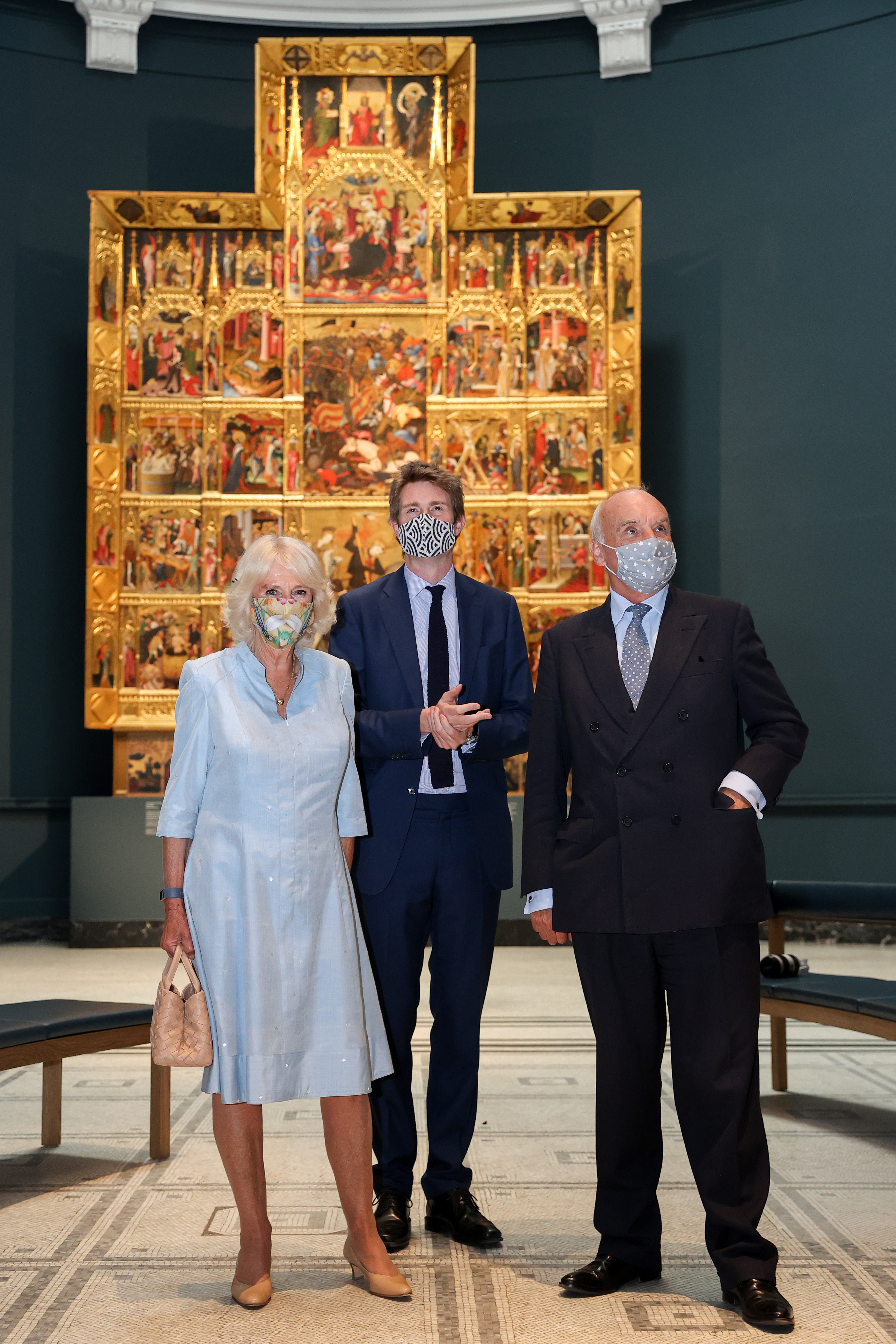 Director of the V&A, Nicholas Coleridge, and Dr Tristram Hunt, Director of the V&A viewing the Raphael Cartoons in the Raphael gallery during a visit by the Duchess to the Victoria and Albert Museum in London.