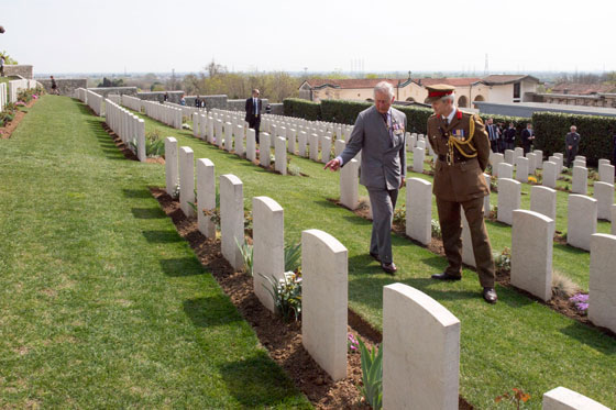 The Prince of Wales visits the Commonwealth War Graves in Montecchio Precalcino, Italy