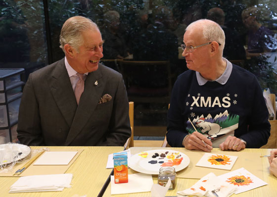 HRH joins a painting class during his visit to the Ayrshire Hospice
