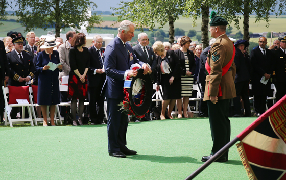 The Prince of Wales lays a wreath at the Ulster Memorial Tower in Thiepval, France, during a service to mark the 100th anniversary of the start of the battle of the Somme.