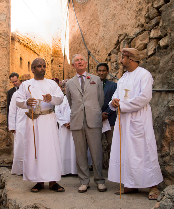 The Prince of Wales takes a walking tour of the Misfat Al Abriyeen village