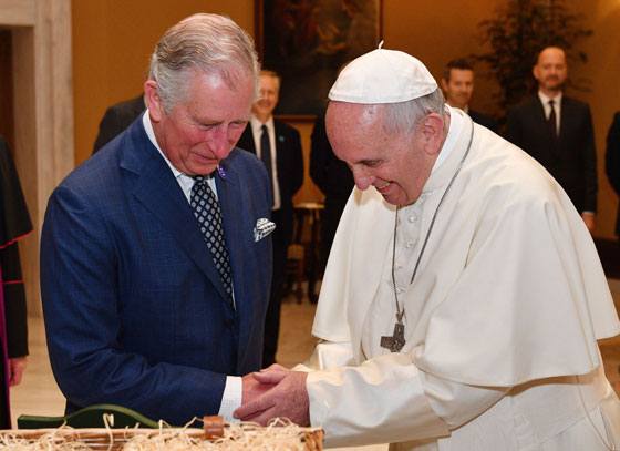 The Prince of Wales with Pope Francis during an audience at the Vatican