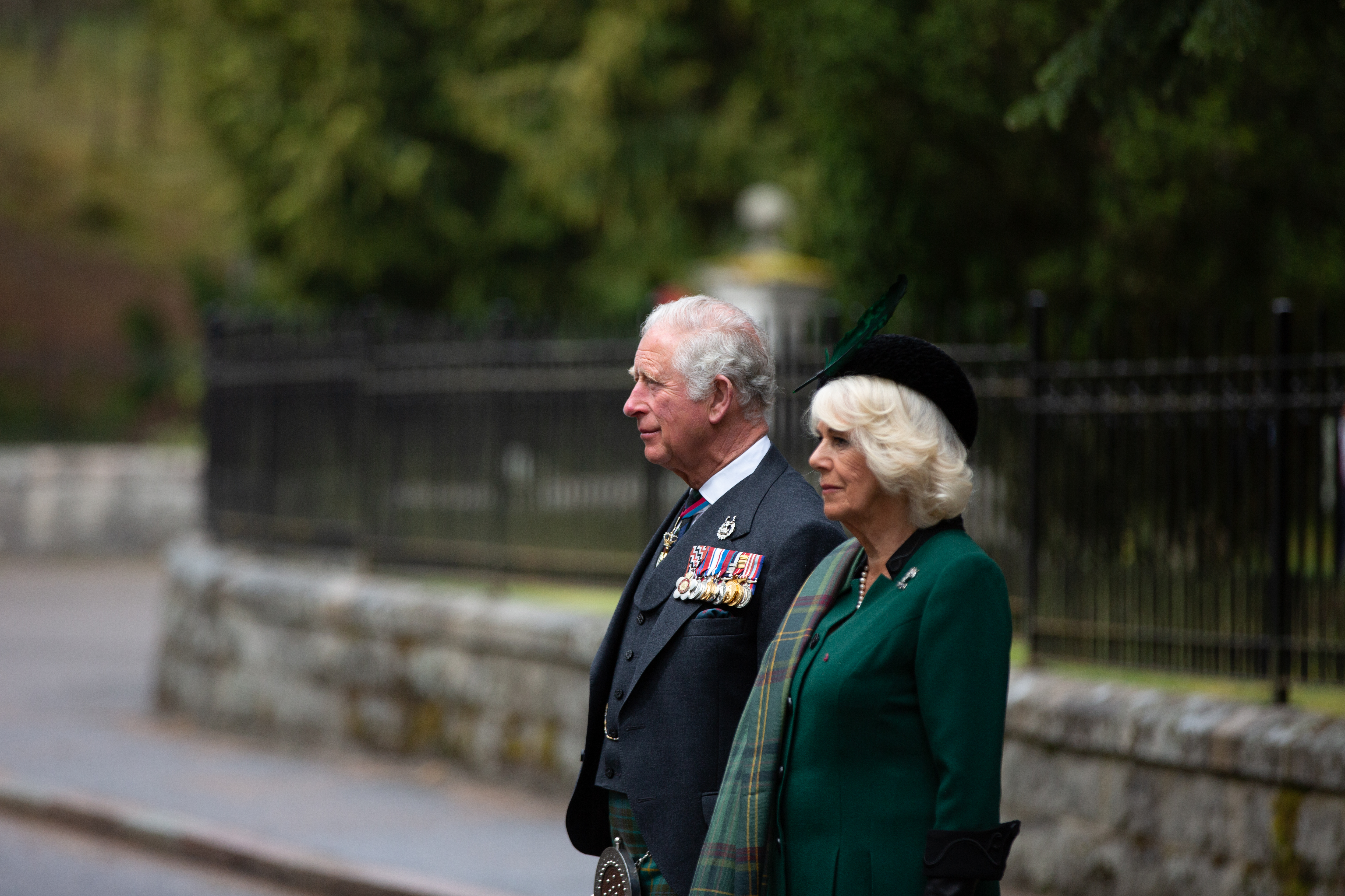 The Prince of Wales and The Duchess of Cornwall lead a 2-minute silence on VE Day 