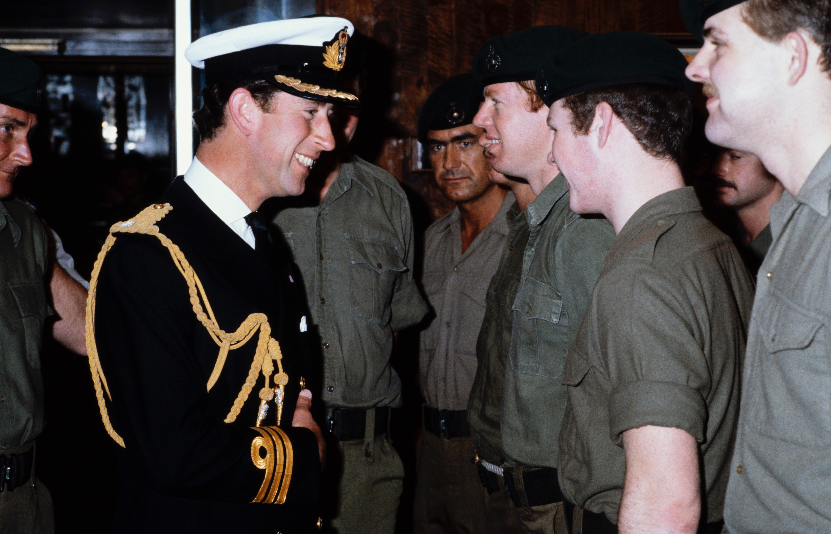 The King meets Royal Marines in 1982