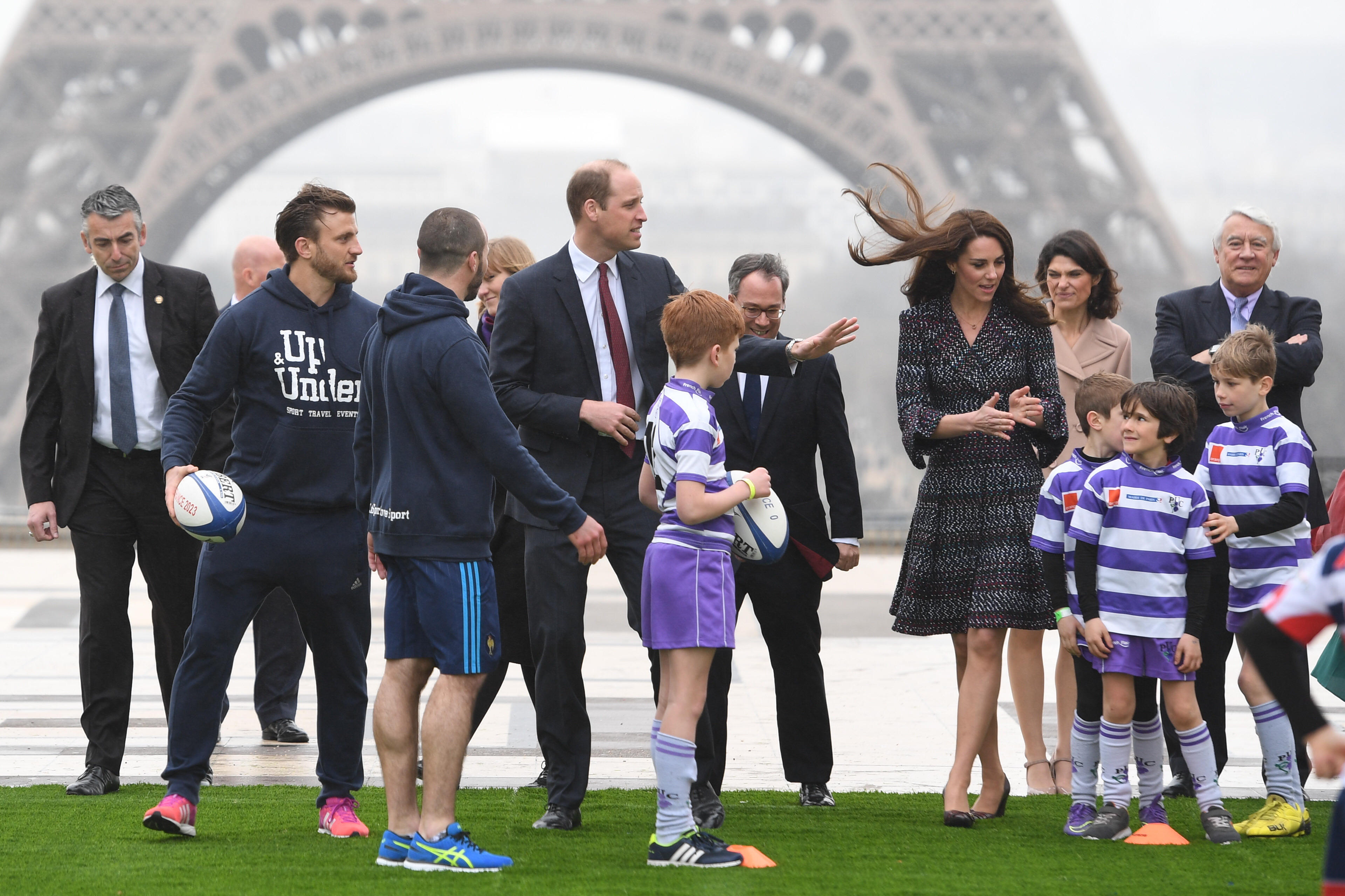The Duke and Duchess of Cambridge meet young Rugby Players at the Trocadéro 