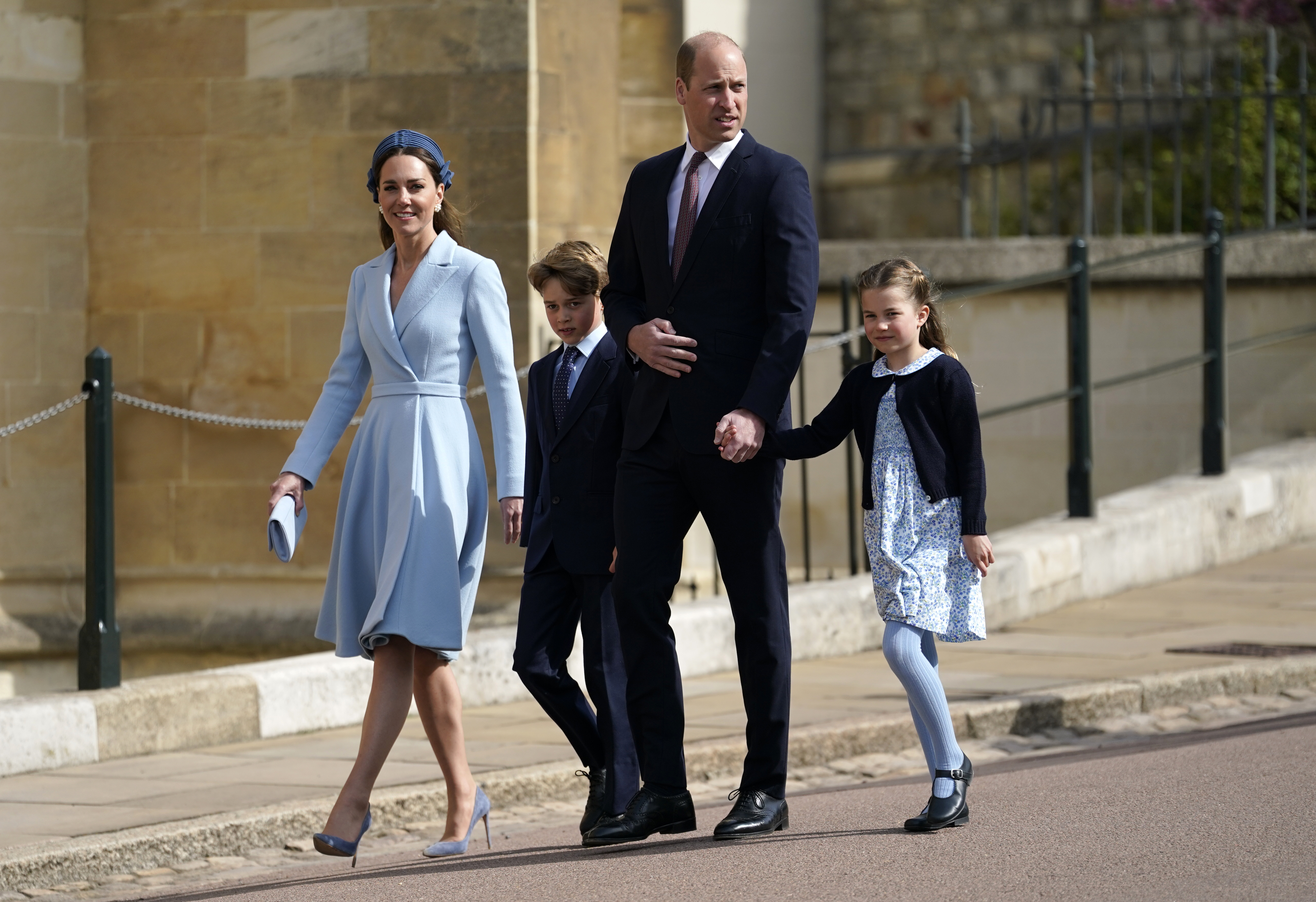 The Duke and Duchess of Cambridge, Prince George and Princess Charlotte arrive at St George's Chapel