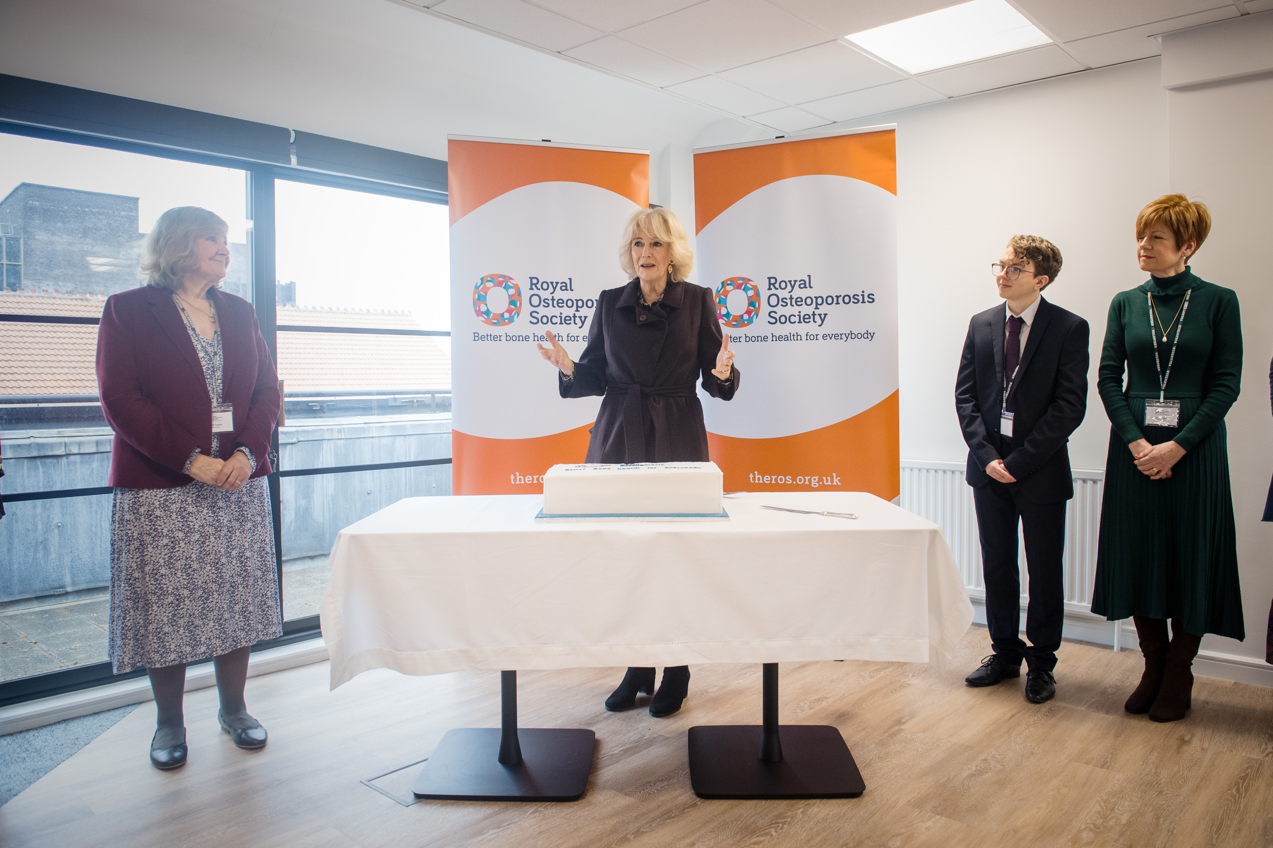 The Queen Consort speaks at the new offices of the Royal Osteoporosis Society
