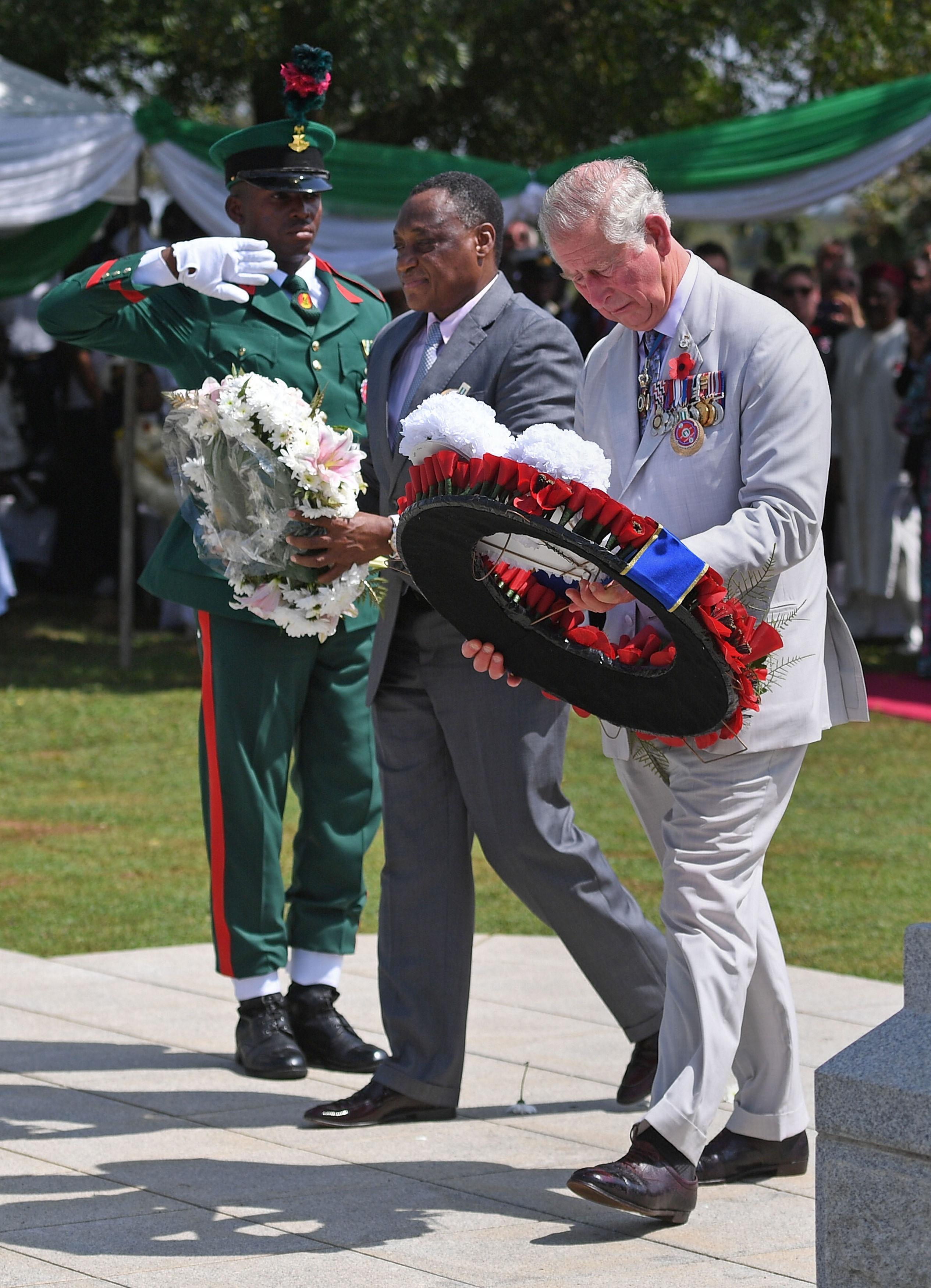 The Prince of Wales lays a wreath in Nigeria