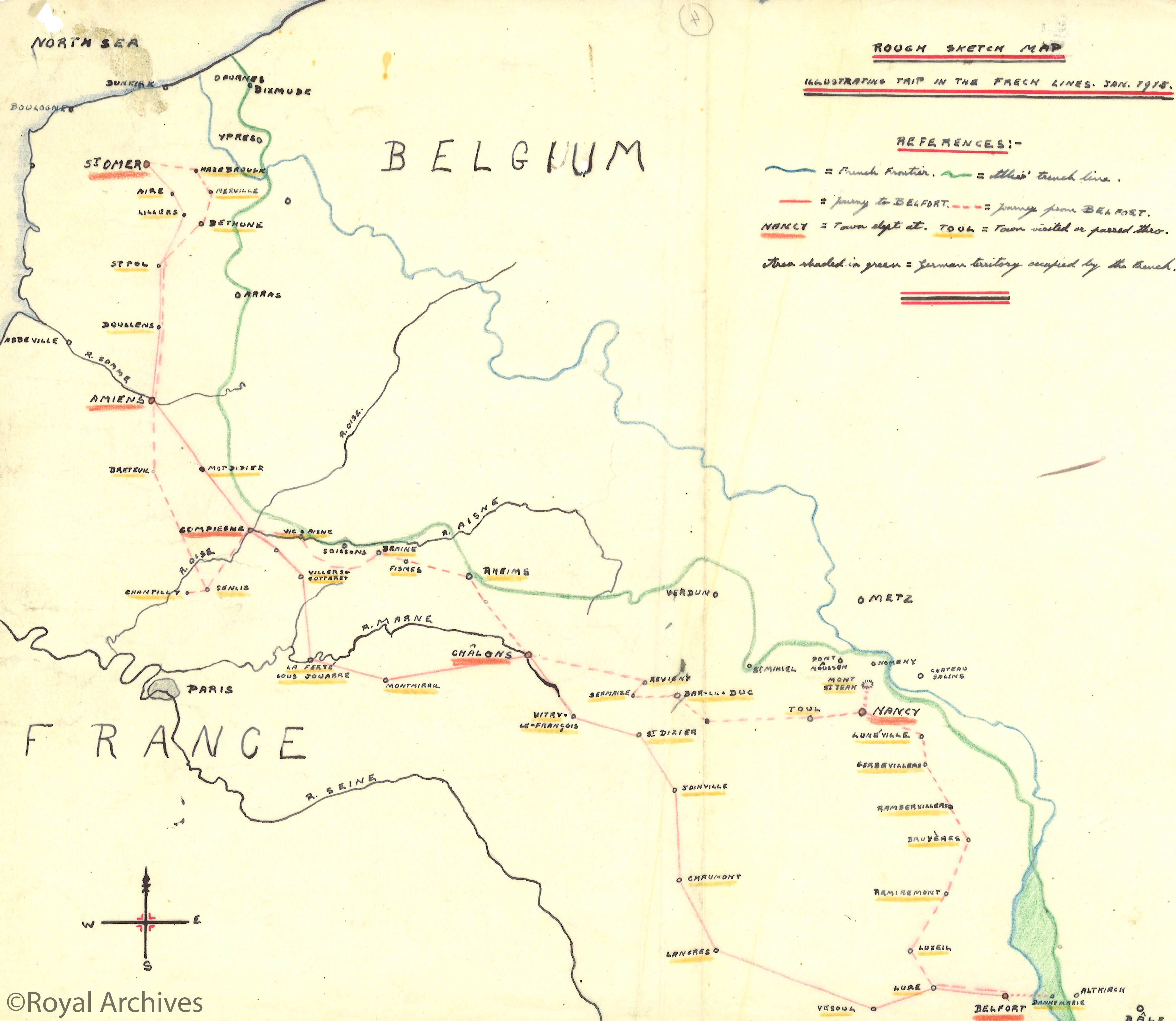 A map of French lines drawn by Edward Prince of Wales