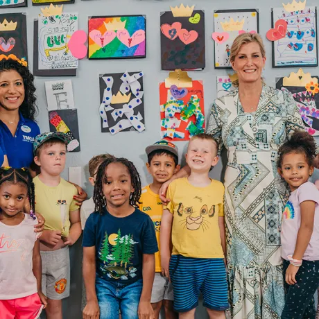 The Countess of Wessex with schoolchildren and staff
