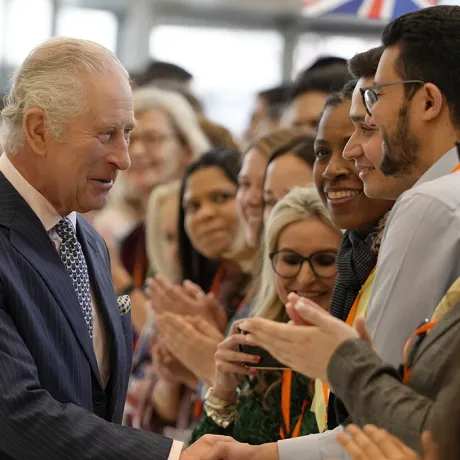The King meets staff at the new European Bank for Reconstruction and Development 