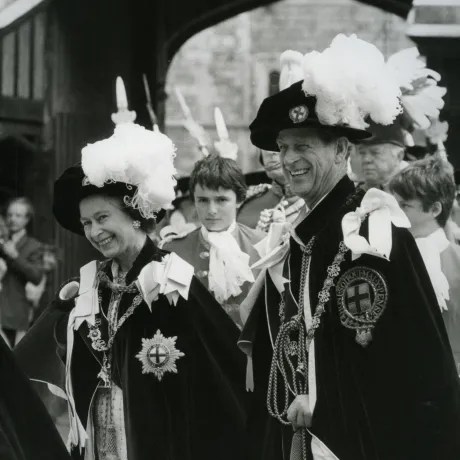Queen Elizabeth II and Prince Philip attend the Garter Service in 1980