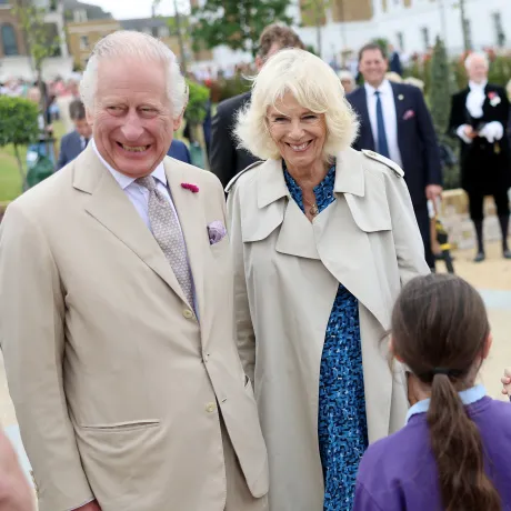 Their Majesties meet schoolchildren in Poundbury