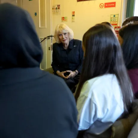Queen Camilla during a visit to Ashiana women's refuge in London. Picture date: Wednesday December 6, 2023.