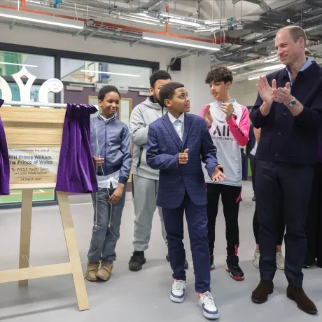 The Prince of Wales at a plaque unveiling for the new OnSide Youth Zone 'WEST' in London