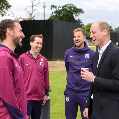 The Prince of Wales with Harry Kane, England Head Coach Gareth Southgate and CEO Mark Bullingham at St George's Park