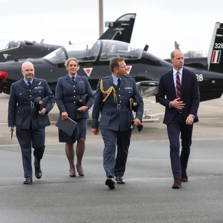 The Prince of Wales alongside members of the RAF at RAF Valley on Anglesey, Wales