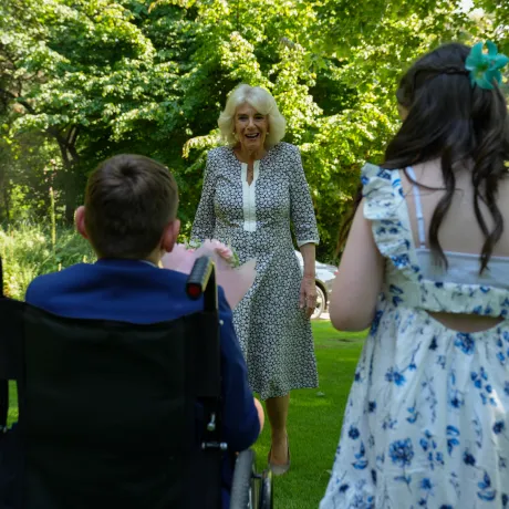 The Queen arrives to meet Tony Hudgell and Lyla O'Donovan