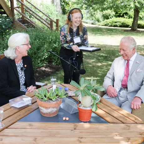 The King laughs during recording of the Millennium Seed Bank podcast