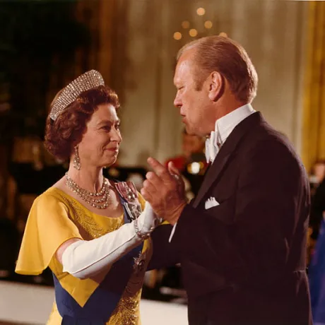 President Gerald R. Ford dancing with QE2 during a State Dinner at the White House, 1976. NARA