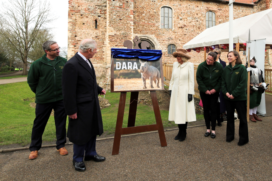 The King and The Queen Consort reveal the chosen name for the Zoo’s newest addition, a baby white rhino named Dara.