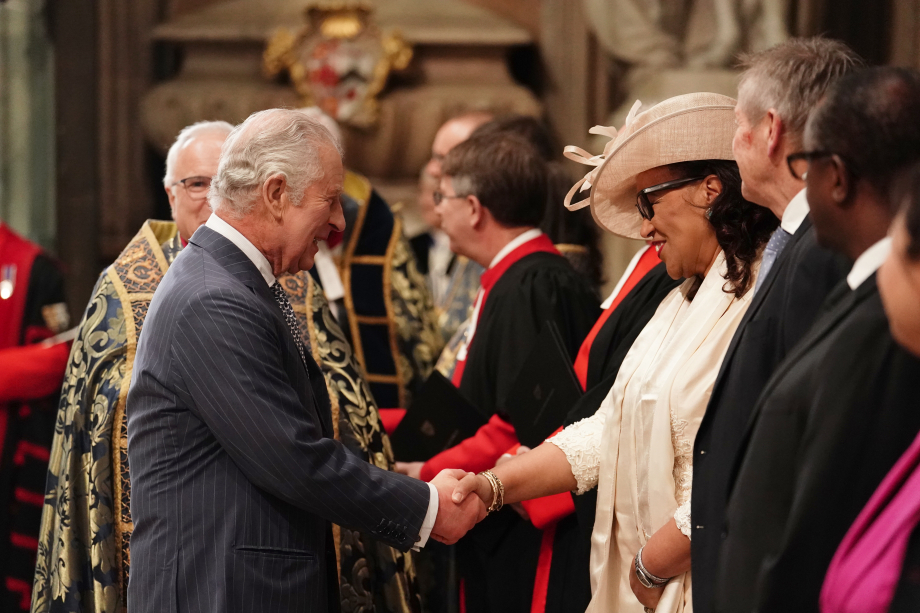 The King meets members of the congregation at Westminster Abbey