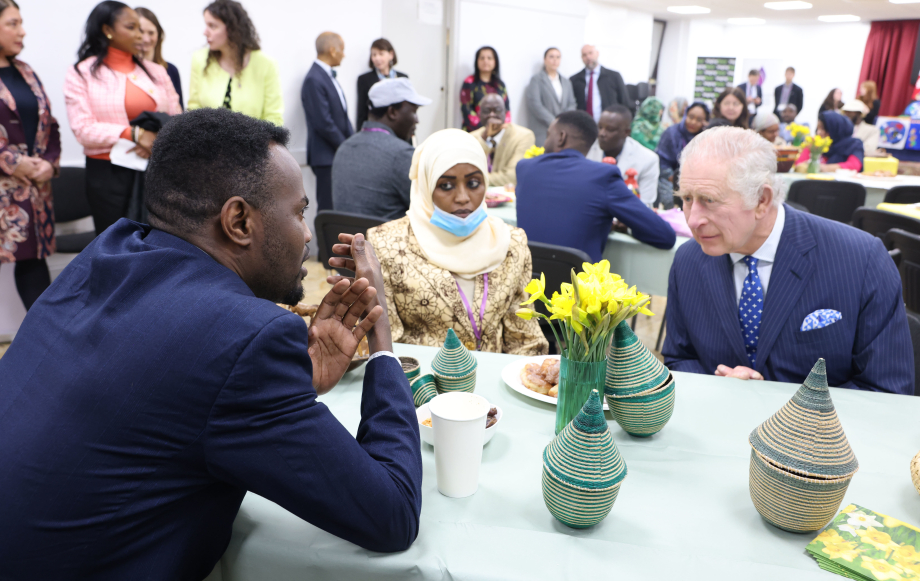 The King visits the Sudanese community in London to mark the 20th anniversary of the conflict in Darfur