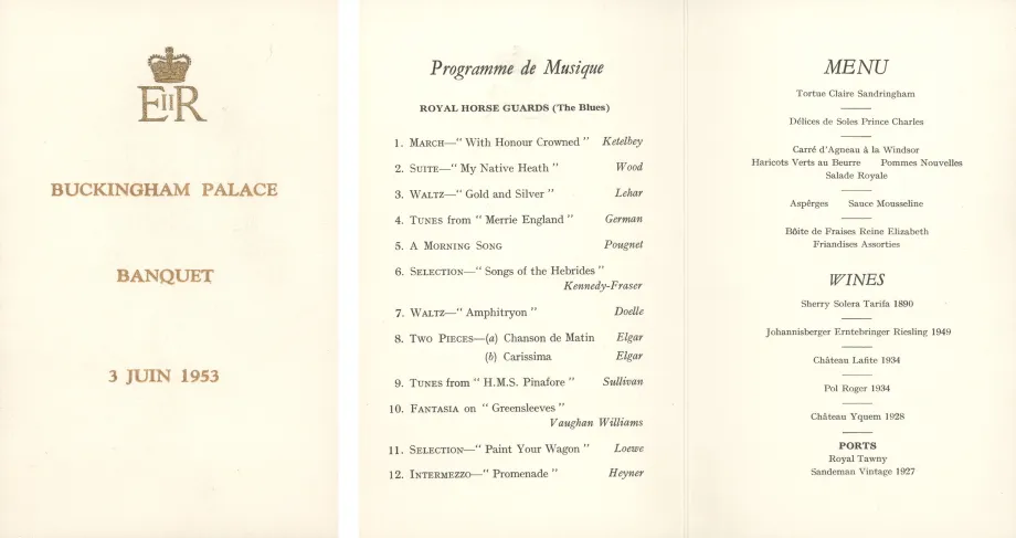 Coronation Banquet menu
