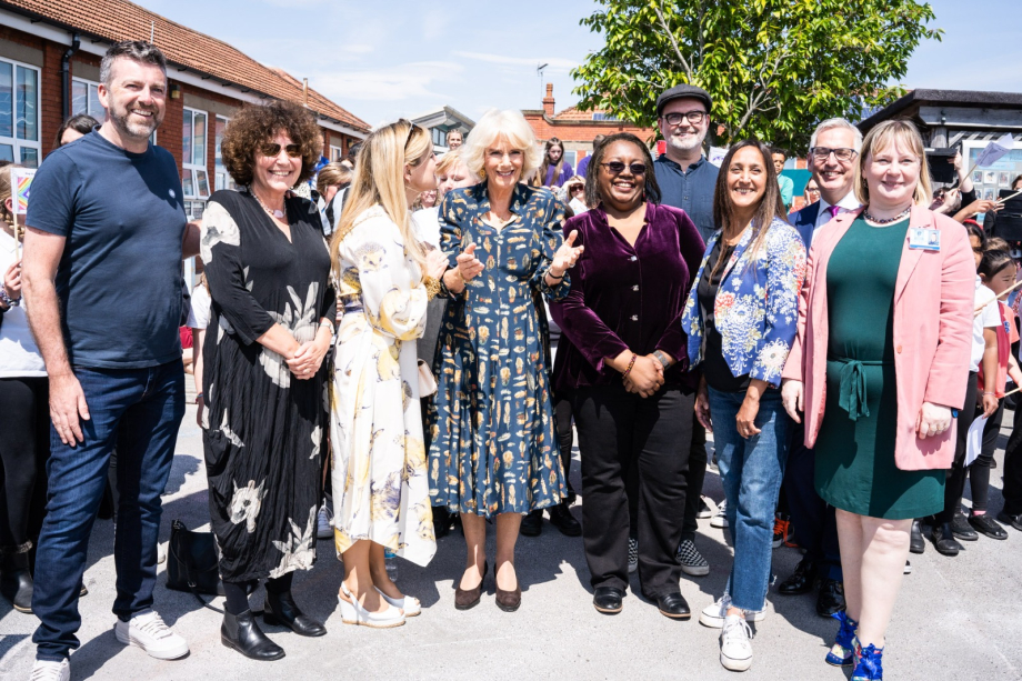 The Queen with children's authors at Shirehampton Primary School
