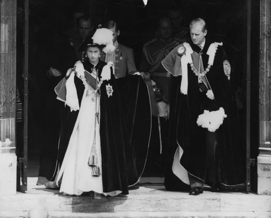 Queen Elizabeth II and Prince Philip attend the Garter Service in 1954