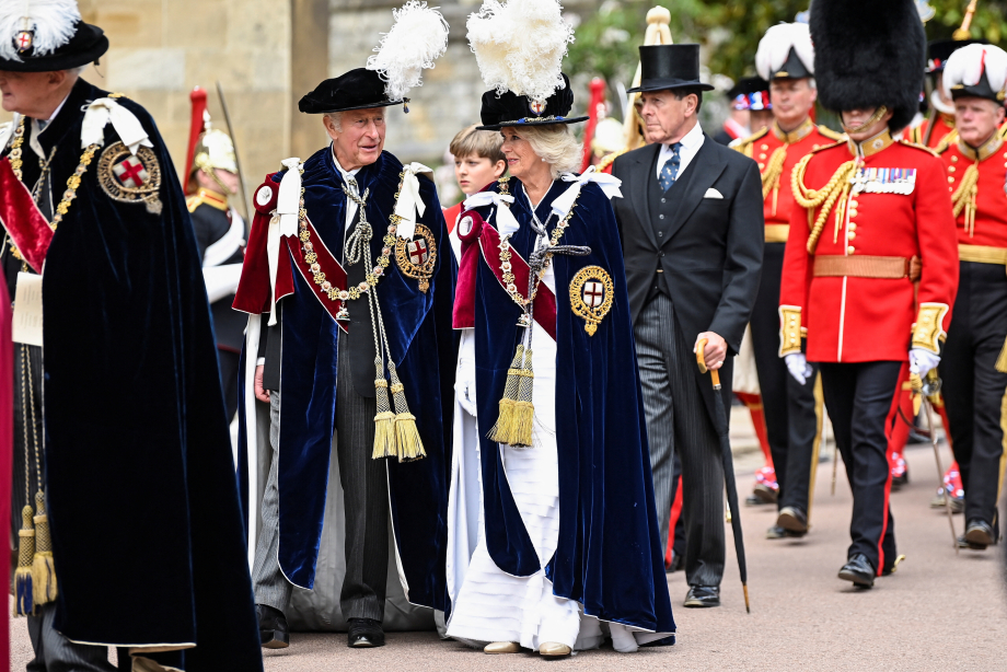 The King and Queen (as The Prince of Wales and The Duchess of Cornwall) attend the Order of the Garter Service in 2022.
