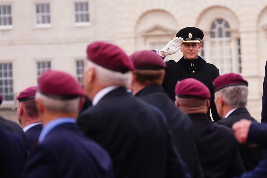 The earl of Wessex takes the salute at the Remembrance Sunday Veterans' Parade