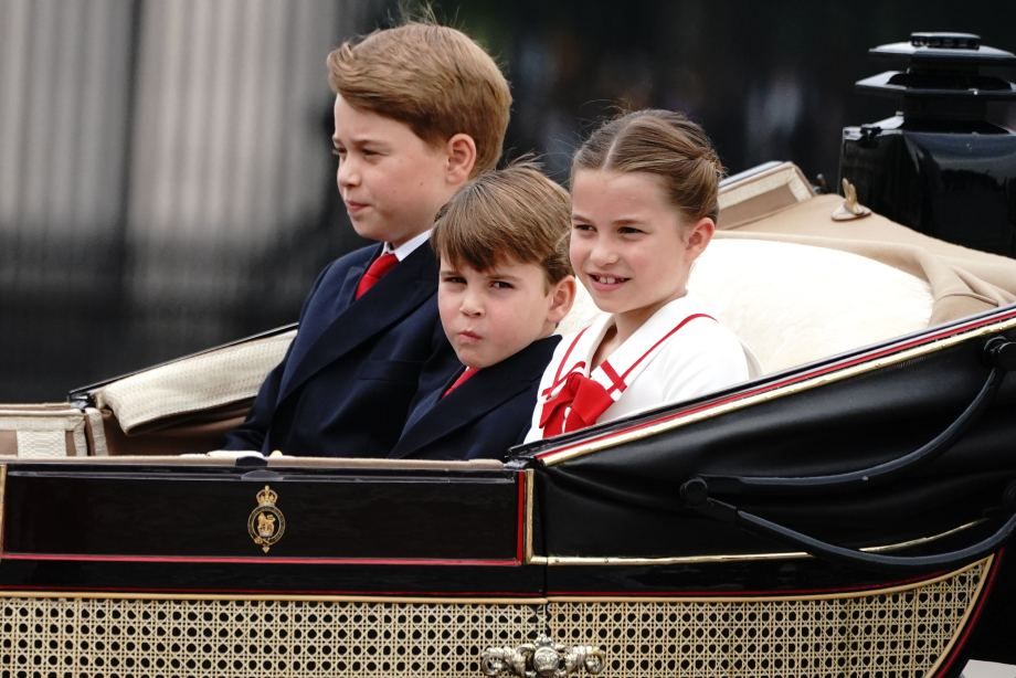 Prince George, Prince Louis and Princess Charlotte progress to Horse Guards Parade by carriage