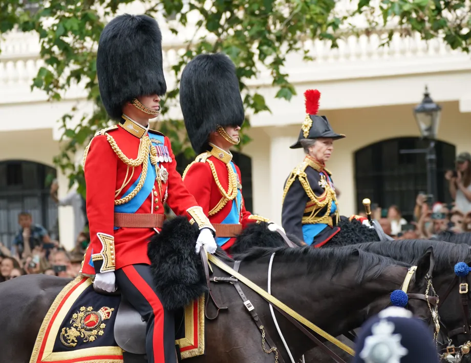 The Prince of Wales, The King and The Princess Royal progress down The Mall
