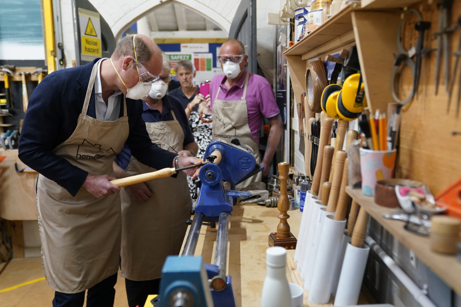 The Prince of Wales visits a carpentry studio