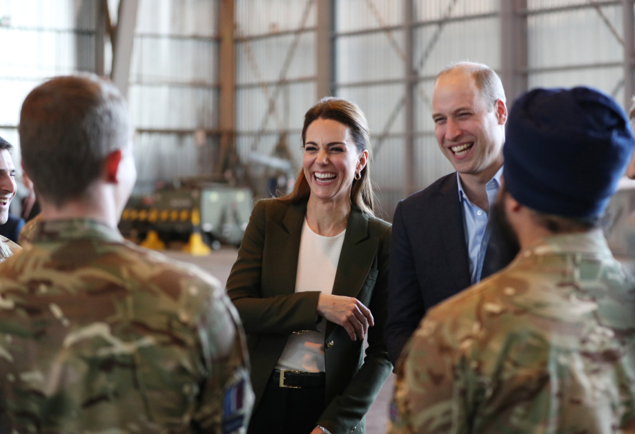 The Prince and Princess of Wales meet members of 31 SQN and other operational personnel in a hangar at RAF Akrotiri 